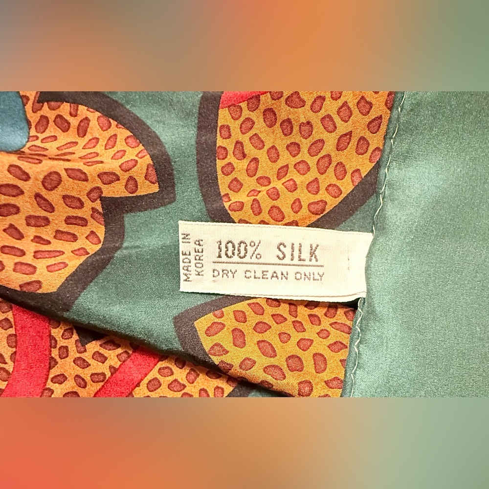 Christian Dior Vintage Abstract Autumn Leaves Silk Scarf in Teal - Picture 6 of 7